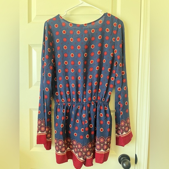 Blu Pepper Blue and Red Long Sleeve V-Neck romper - Picture 2 of 5